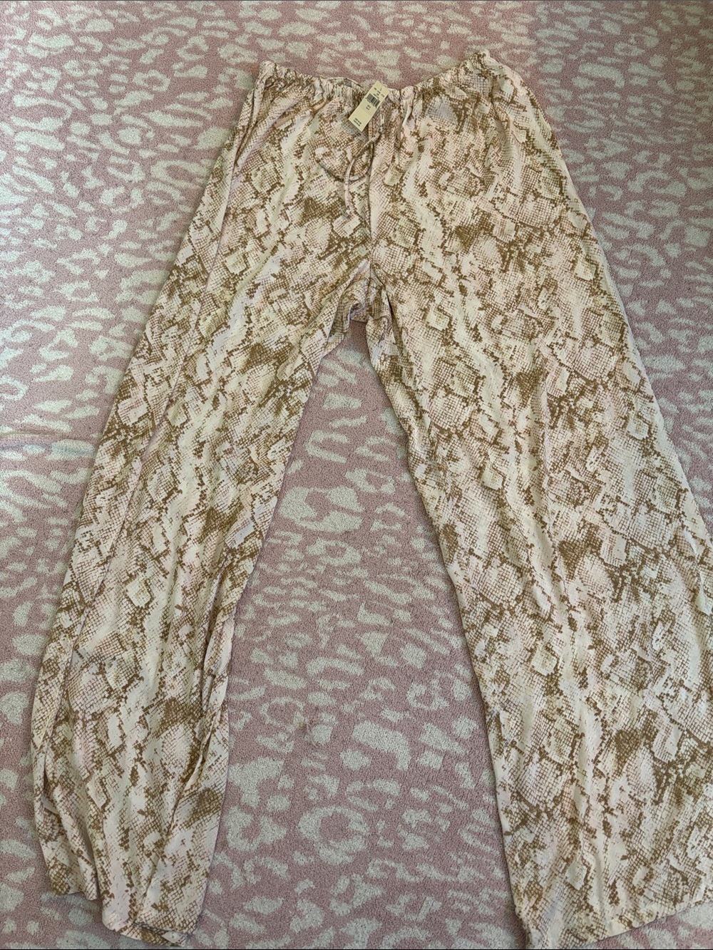 Aerie Snake Print Elastic-Waist PJs in Beige